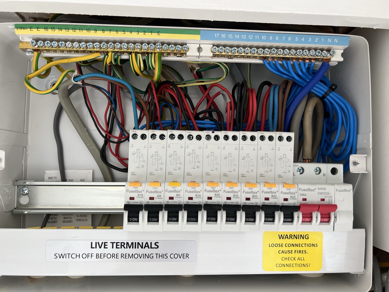 Consumer unit, wired and labelled